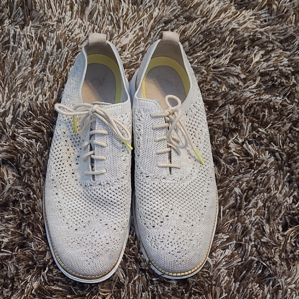 Cole Haan Cream Oxford Shoes with Brogue Detailing